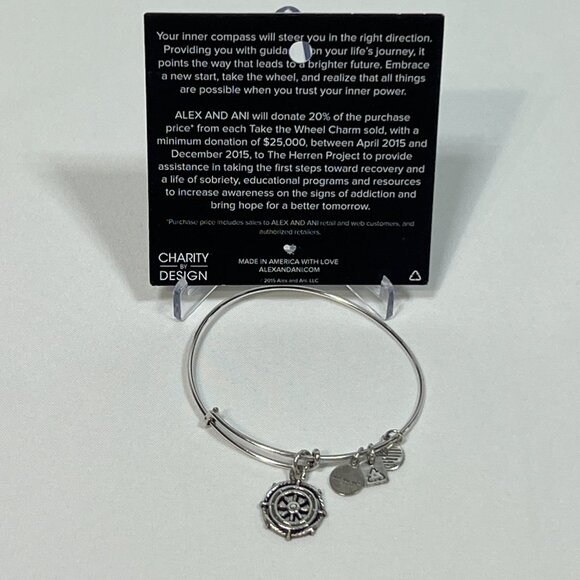 Alex and Ani silver Take the Wheel Charm Bangle Bracelet - Picture 3 of 5
